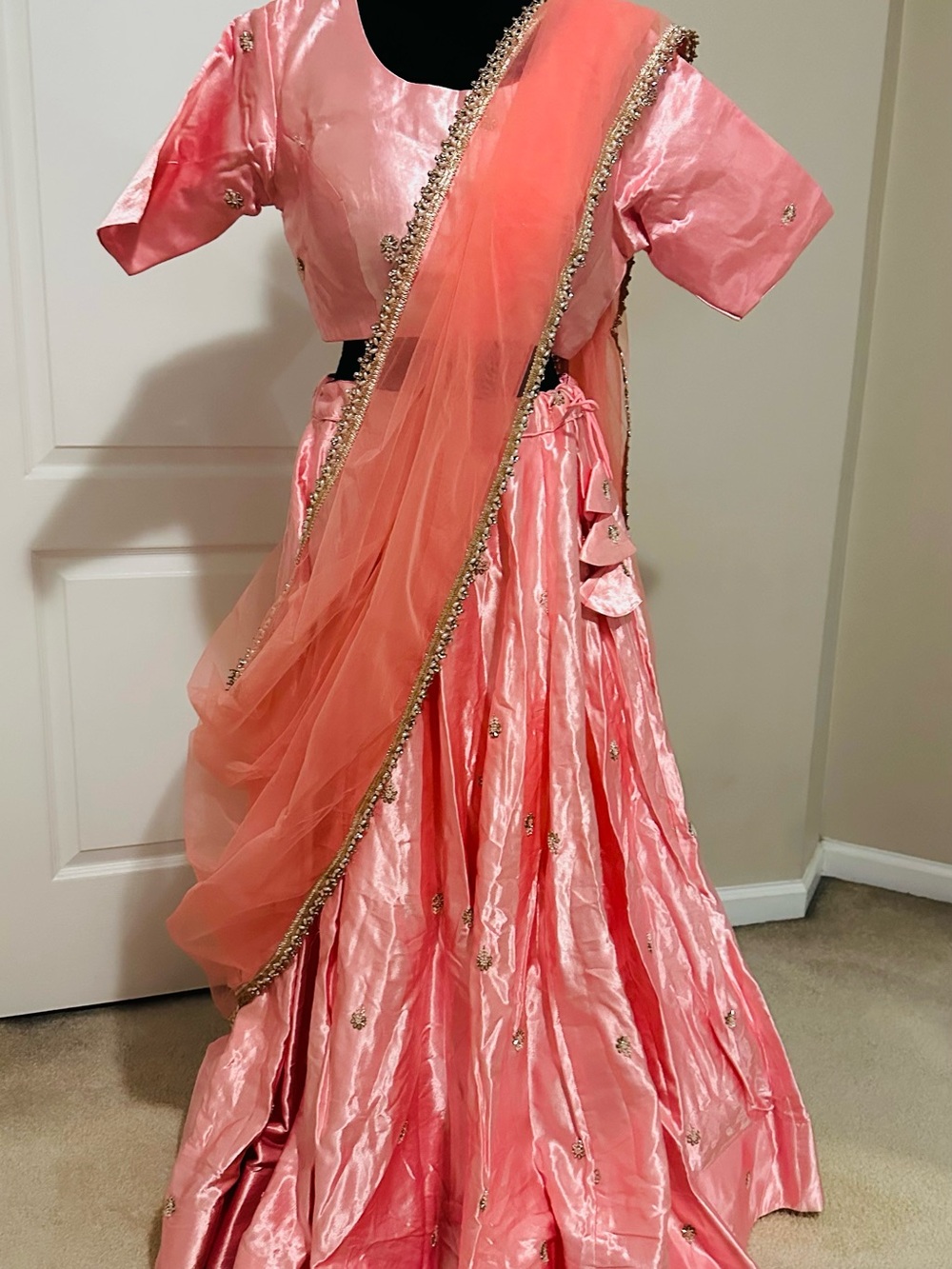 Elegant Pink Silk Lehenga with Sheer Dupatta